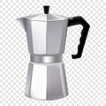 Italian metallic coffee maker isolated on white. Mocha coffee pot for making espresso coffee. Geyser coffee maker, Retro espresso