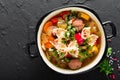 Italian minestrone soup with beef meatballs, vegetables and pasta Royalty Free Stock Photo