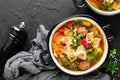 Italian minestrone soup with beef meatballs, vegetables and pasta Royalty Free Stock Photo