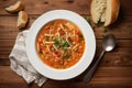 Italian Minestrone Soup. Vegetarian soup with vegetables, beans and pasta with basil. View from above Royalty Free Stock Photo