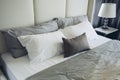 Italian Modern Model House : Grey and White Color Scheme Bedroom Royalty Free Stock Photo