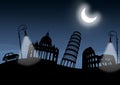 Italian monuments, italy. Night. Moon and lamps illuminated. Old car Royalty Free Stock Photo