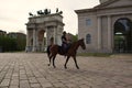 Italian mounted police are patroling at Sempione Square