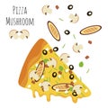 Italian mushroom pizza slice with falling ingredients