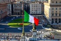 Italian national flag and Piazza Venezia. Vittoriano, Rome Royalty Free Stock Photo