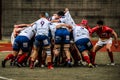 Italian national rugby championship, Serie A. rugby players in a scrum Royalty Free Stock Photo