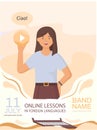 Italian with native speaker showing greeting. Online lesson in foreign languages concept poster