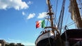 Italian Nautical flag with emblem of four Maritime Republics, Venice, Genoa, Pisa and Amalfi flag flutters in the wind.