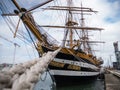 Italian Navy training ship Amerigo Vespucci docked in Dublin, Ireland on the River Liffey