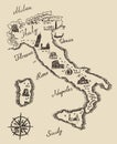 Italian old map vector illustration sketch