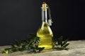 Italian olive oil in bottles with aromatic herbs Royalty Free Stock Photo