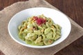 Italian orecchiette pasta dish with broccoli pesto and saffron Royalty Free Stock Photo