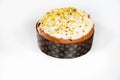 Italian panettone with pistachios produced by hand Royalty Free Stock Photo