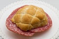 Italian panino al salame, salami sandwich Royalty Free Stock Photo