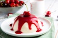 Italian panna cotta dessert with cherry coulis Royalty Free Stock Photo