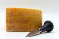 Italian Parmigiano Reggiano cheese with cheese knife. Parmesan cheese