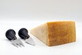 Italian Parmigiano Reggiano cheese with cheese knife. Parmesan cheese Royalty Free Stock Photo