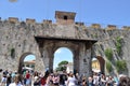 Italian part of the ancient wall, the main gate on a sunny day