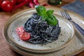 Italian pasta al nero di seppia Royalty Free Stock Photo