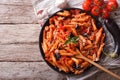 Italian Pasta alla Norma close-up and ingredients. horizontal to Royalty Free Stock Photo