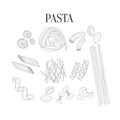 Italian Pasta Assortment Hand Drawn Realistic Sketches