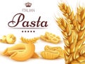 Italian pasta background or poster with wheat