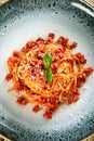 Italian pasta bacon and tomato sauce Royalty Free Stock Photo