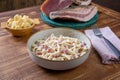 Italian pasta bacon cream sauce and cheese Royalty Free Stock Photo