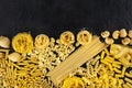 Italian pasta banner with copyspace, a flatlay of a variety of pasta types