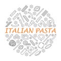 Italian pasta banner with line icon. Different types of macaroni. Template for flyer design or web store. Can be used