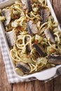 Italian pasta bucatini with sardines, fennel, raisins and pine n Royalty Free Stock Photo