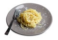 Italian Pasta Cacio e Pepe on White Isolated Background