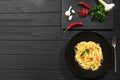 Italian pasta with chili peppers, garlic olive and parsley Royalty Free Stock Photo