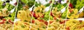 Italian pasta collection, different types of pasta on fork Royalty Free Stock Photo