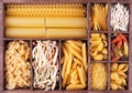 Italian pasta collection in wooden box