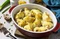 Italian pasta Conchiglioni Rigati stuffed with chicken, mushrooms, baked with cheese in bechamel sauce Royalty Free Stock Photo