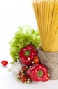 Italian Pasta with cooking ingredients on a white background
