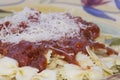 Italian Pasta Dinner Served with Wine and Bread Royalty Free Stock Photo