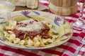 Italian Pasta Dinner Served with Wine and Bread Royalty Free Stock Photo