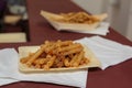 Italian Pasta Dish: Sedanini with Milled Meat and Tomato Sauce Royalty Free Stock Photo