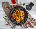 Pasta, wine and flowers Royalty Free Stock Photo