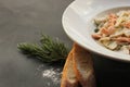 Italian pasta, Farfalle with Salmon. Farfalle are a type of pasta commonly known as bow-tie pasta or butterfly pasta.