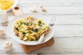 Italian pasta fettuccini with mushrooms, chicken meat, spinach and cream sauce Royalty Free Stock Photo