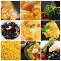Italian Pasta Food Collage. Various Noodles Collection Royalty Free Stock Photo