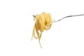 Italian pasta on fork, isolated on white background Royalty Free Stock Photo