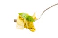 Italian pasta on fork isolated on white Royalty Free Stock Photo