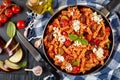 Italian Pasta fusilli alla Norma, top view Royalty Free Stock Photo