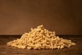 Italian Pasta High quality photo, on a wooden ancient table uncooked Italian cuisine Royalty Free Stock Photo