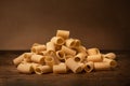 Italian Pasta High quality photo, on a wooden ancient table uncooked Italian cuisine Royalty Free Stock Photo