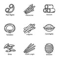 Italian pasta icon set, outline style